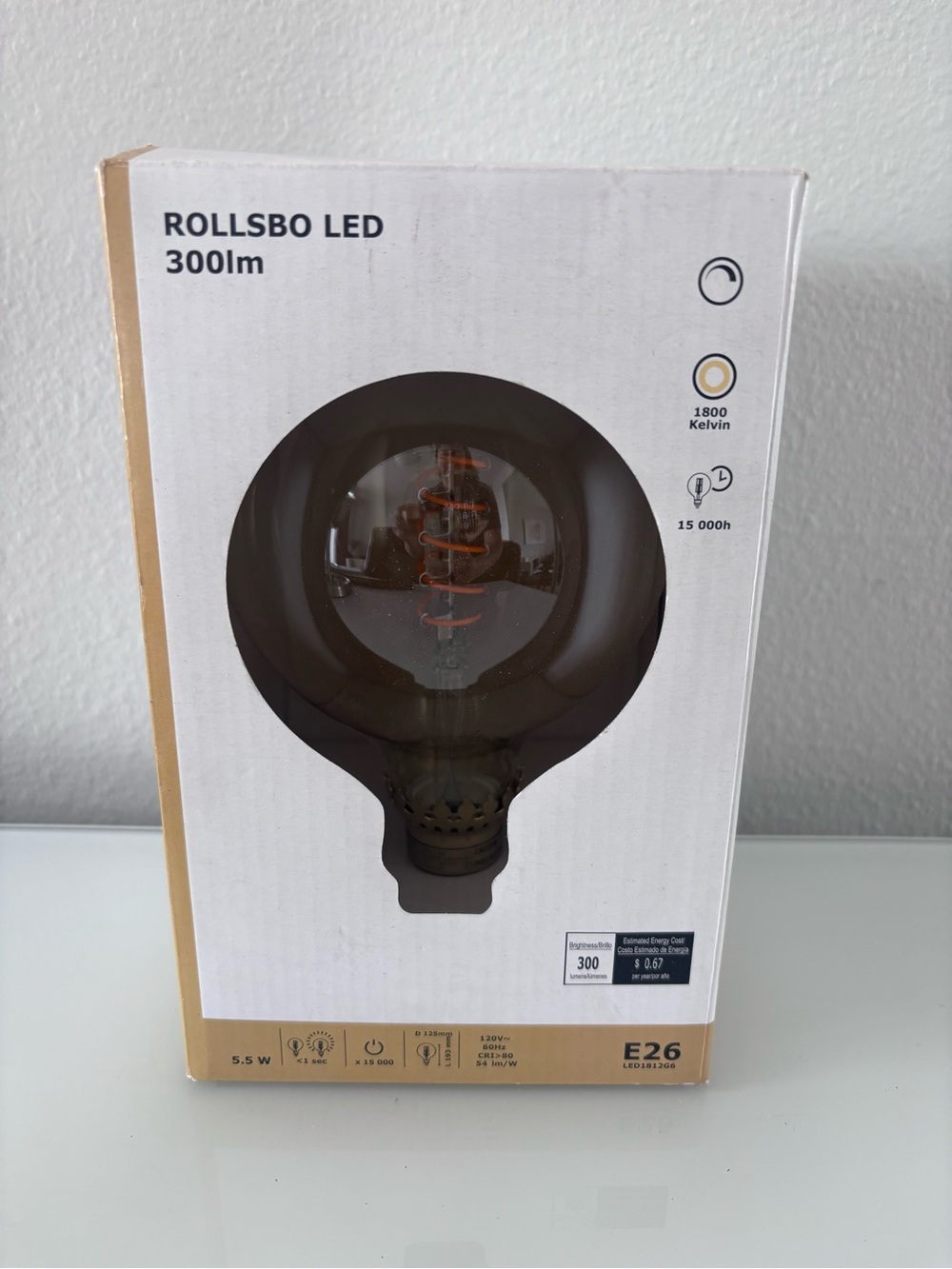 Ikea Rollsbo LED 1812G6 5" Globe Light Bulb E26 300 Lumen 5.5 W
